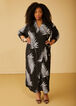 Leaf Print Maxi Wrap Dress, Black White image number 0