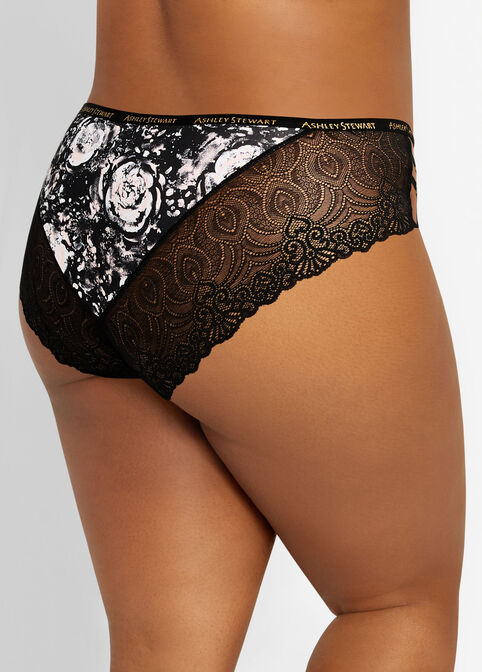 Micro Lace Cage Cheeky Brief Panty, Black image number 1