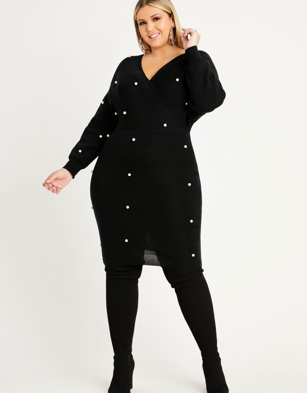 Pearl Dolman Sleeve Sweater Dress, Black image number 0