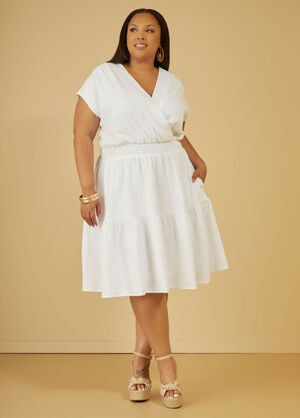Cotton Gauze Faux Wrap Dress, White image number 0