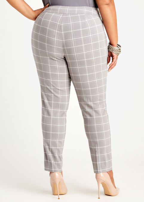 Belted Plaid Skinny Ankle Pant, Alloy image number 1