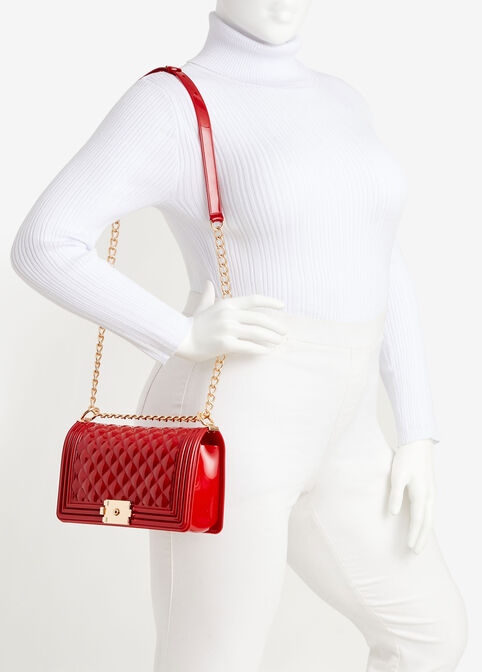 Red Faux Leather Quilted Handbag, Barbados Cherry image number 3