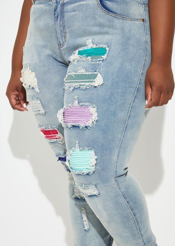 Ribbed Distressed Skinny Jeans, Multi image number 3