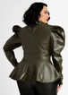 Belted Faux Leather Peplum Top, Olive image number 1
