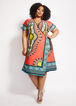 Dashiki Flounce Sleeve Wrap Dress, Hot Coral image number 0