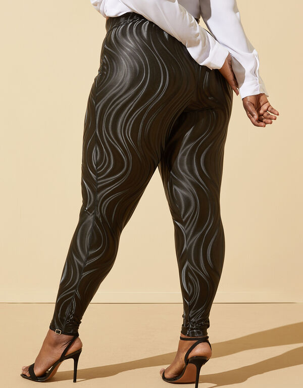 Swirl Print Faux Leather Leggings, Black image number 1