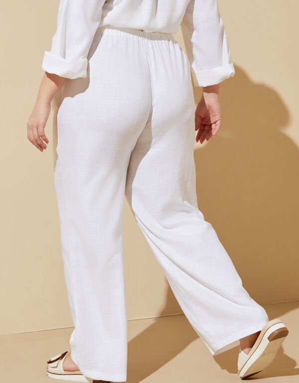 High Rise Linen Pants, White image number 1
