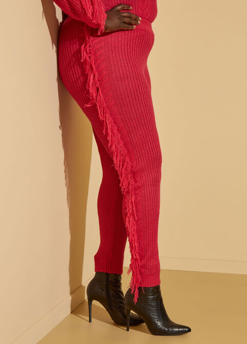 Cable Knit Fringed Joggers, Bright Rose image number 2