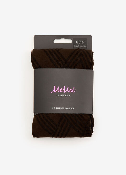 Chevron Textured Footed Tights, Chocolate Brown image number 2