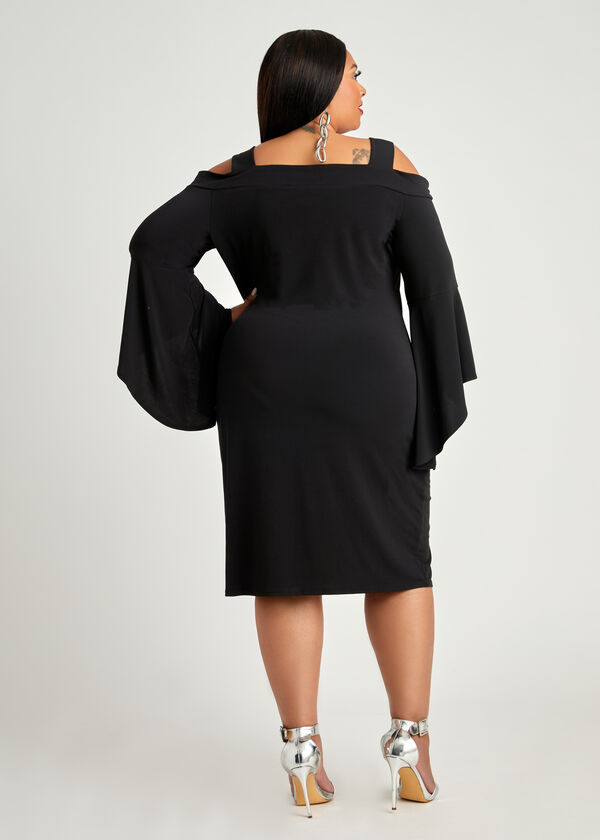 Cold Shoulder Cutout Sheath Dress, Black image number 1