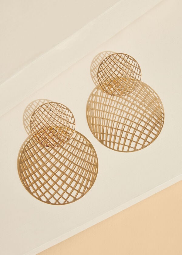 Grid Disc Gold Tone Earrings, Gold image number 1