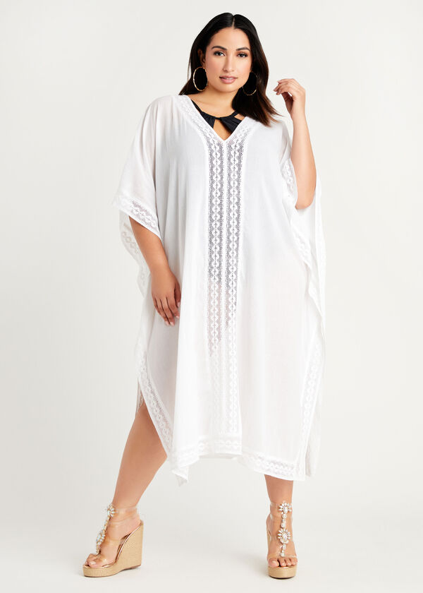 Dalin Crochet Trim Cover Up Caftan, White image number 0