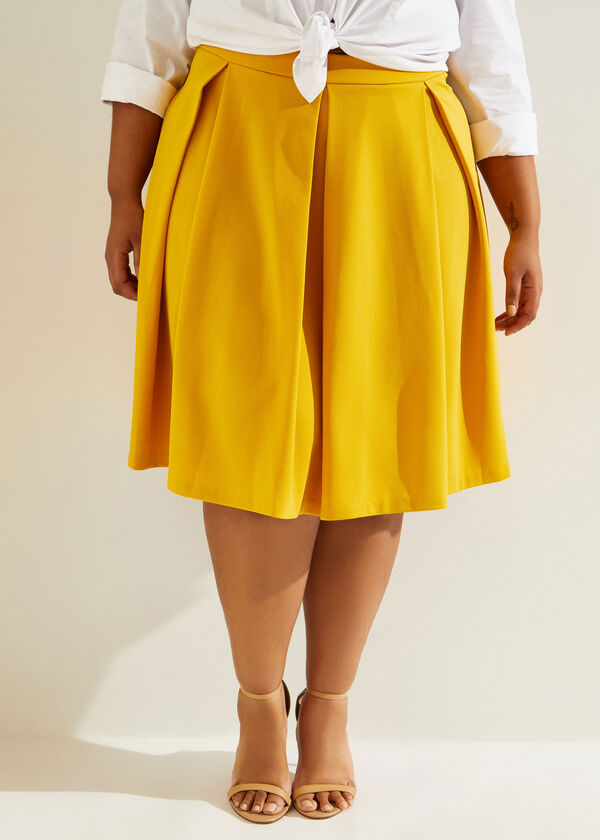 Pleated Crepe A Line Skirt, Nugget Gold image number 2