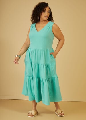 Cotton Gauze Maxi Dress, Turquoise Aqua image number 0