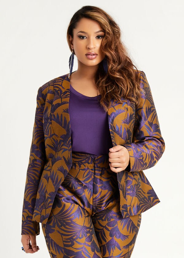 Floral Jacquard One Button Blazer, Sodalite image number 2