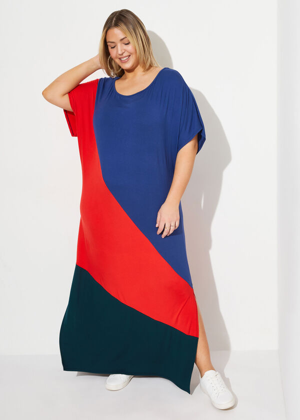 Colorblock Maxi Shirtdress, Royal Blue image number 2