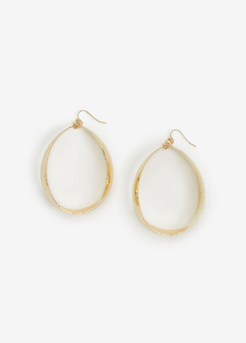 Gold Oval Textured Hoop Earrings, Gold image number 0