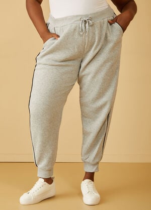 Piped Fleece Joggers, Heather Grey image number 0