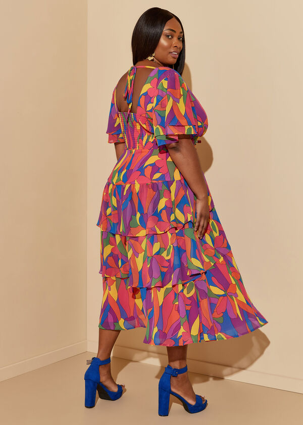 Printed Tiered Midaxi Dress, Multi image number 1