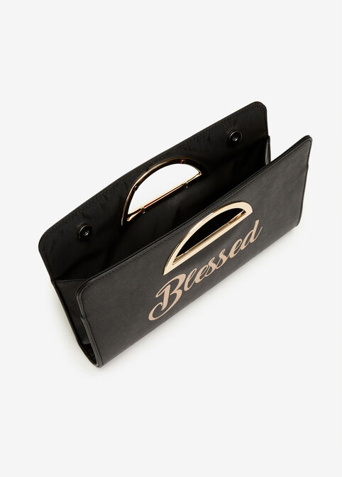 Blessed Faux Leather Cutout Clutch, Black image number 2