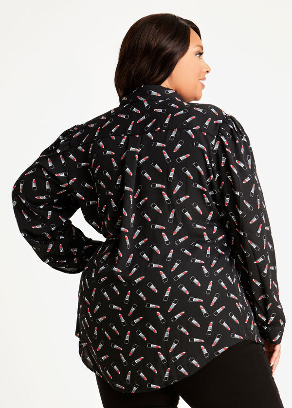 Lipstick Print Classic Button Up, Black image number 1