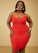 Chain Trimmed Ribbed Bodycon Dress, Red image number 3