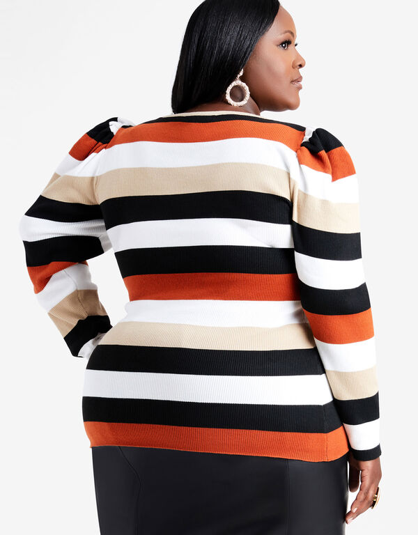 Puff Sleeve Striped Sweater, Multi image number 1
