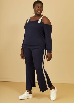 Two Tone Kick Flare Pants, Navy image number 0