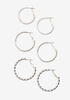 Textured Hoop Earrings Set, Silver image number 0
