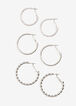 Textured Hoop Earrings Set, Silver image number 0