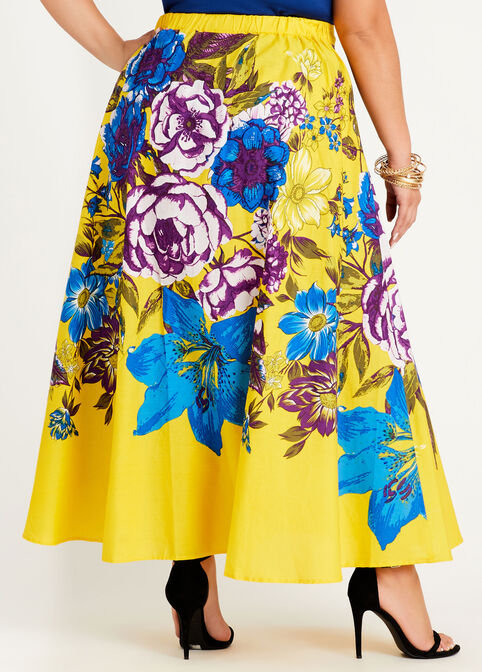 Floral Flared Maxi Skirt, Lemon image number 1