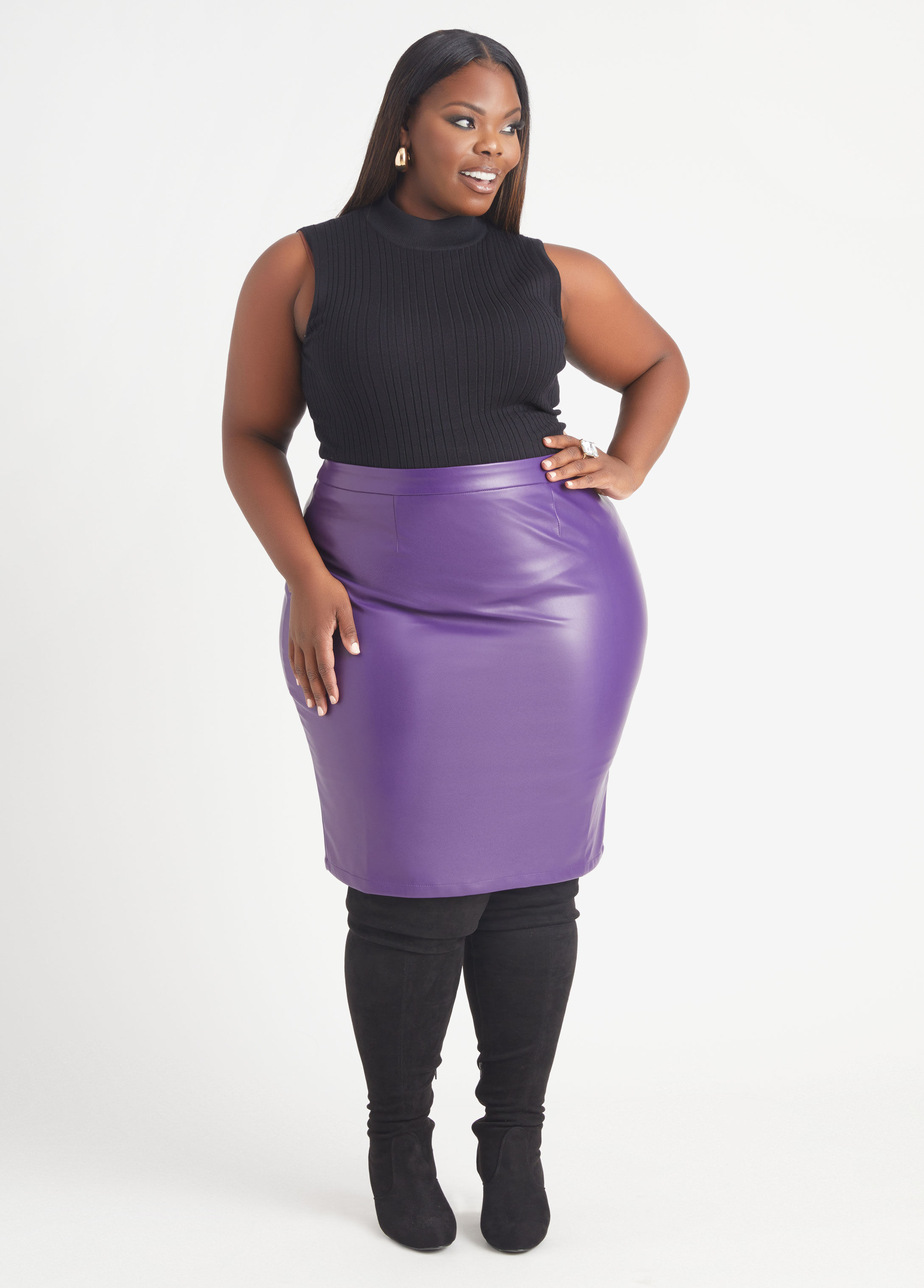 Plus Size Faux Leather Midi Skirts Vegan Leather Skirt Plus Size Skirts