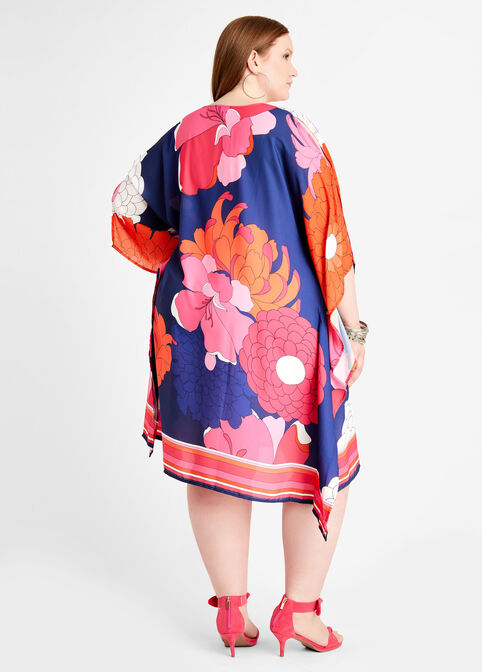 Floral Poncho Asymmetric Dress, Peacoat image number 1