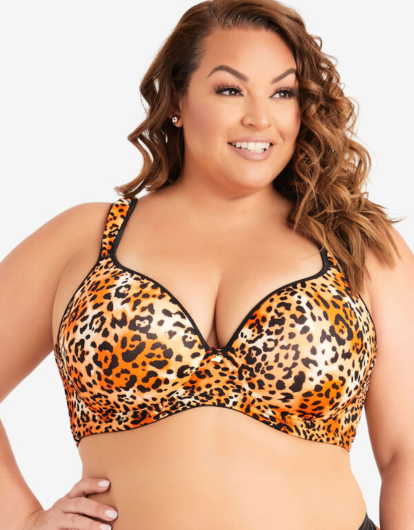 Leopard Print Plunge Butterfly Bra, Brown Animal image number 0