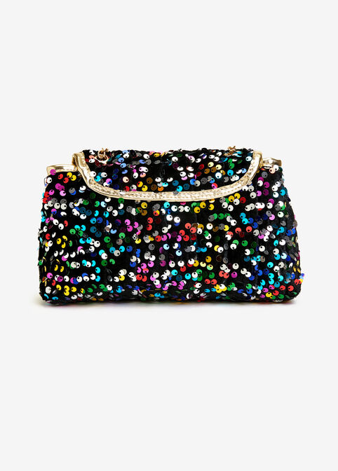 Bow Embellished Sequined Clutch, Multi image number 1