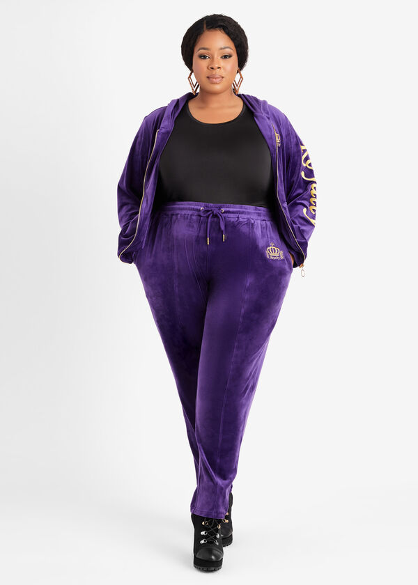 Royalty Velour Track Pants, Acai image number 2