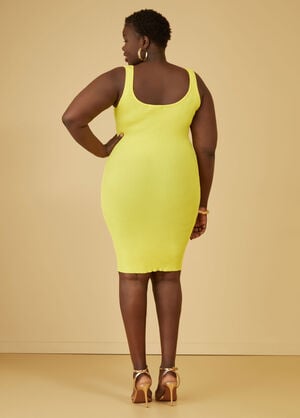 Zip Detailed Ribbed Bodycon Dress, Maize image number 1