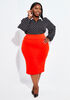 High Waist Crepe Pencil Skirt, Red image number 0