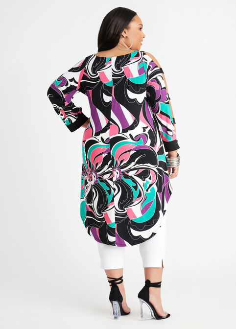Abstract Cutout Hi Low Duster Top, Multi image number 1