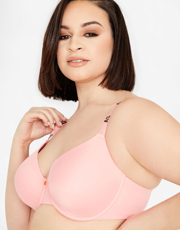 Logo Tape T Shirt Underwire Bra, Shell Coral image number 1