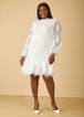 Puff Sleeved Lace Flounced Dress, White image number 0