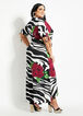 Belted Floral Zebra Wrap Dress, Black Combo image number 1