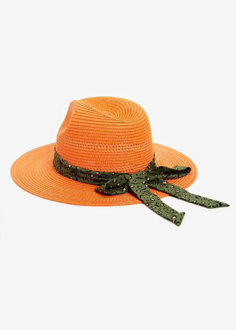 Leopard Trim Straw Panama Hat, Marmalade image number 1