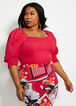 Pink Sweetheart Puff Sleeve Top, Cerise image number 2