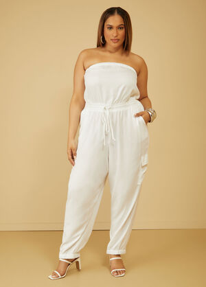 Strapless Joggers Jumpsuit, White image number 0