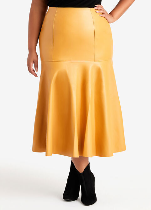 Faux Leather Hi Rise Mermaid Skirt, Pale Gold image number 0
