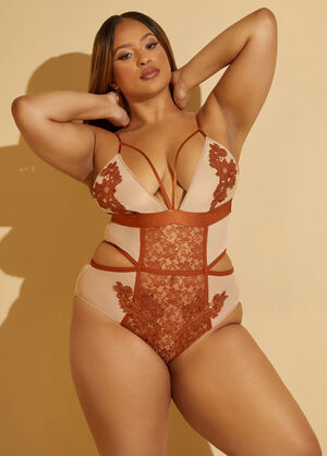 Cutout Lace And Mesh Bodysuit, Ginger Lily image number 0