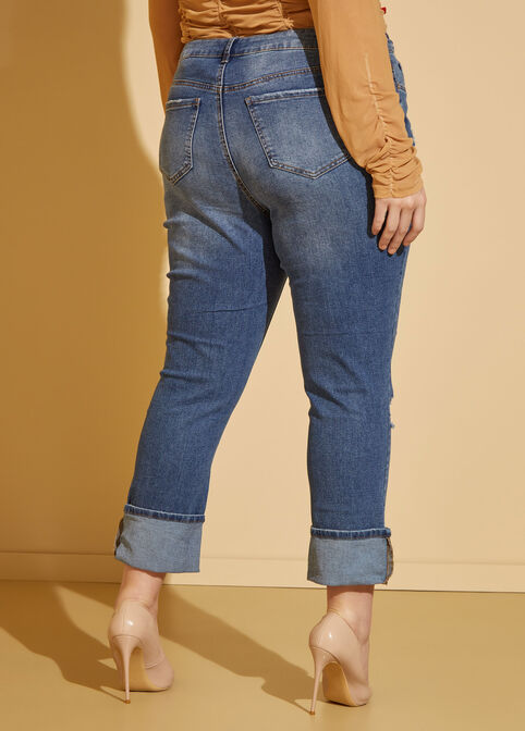 Cuffed Cropped Straight Leg Jeans, Medium Blue image number 1