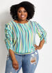 Ruched Striped Smocked Top, Viridian Green image number 2