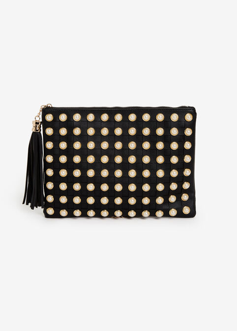 Pearl Embellished Convertible Bag, Black image number 0